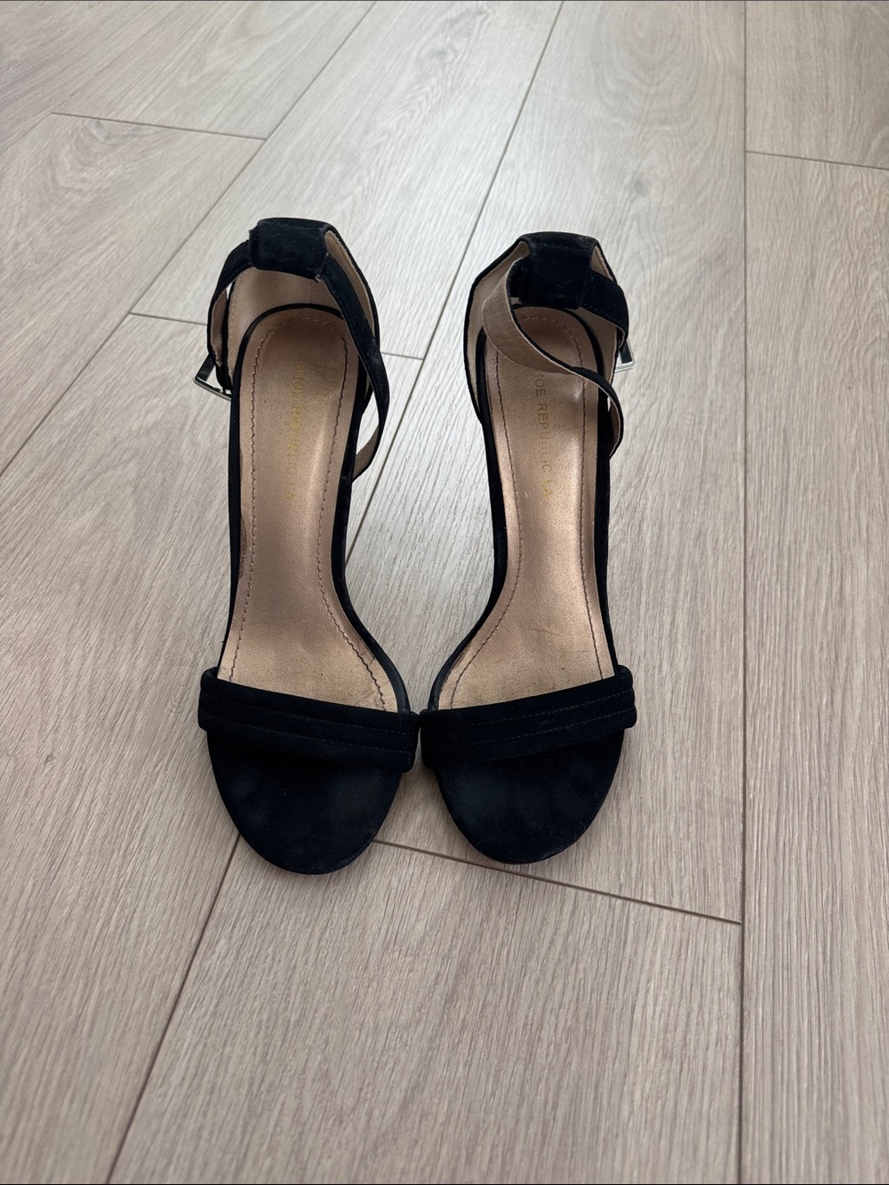 Shoe Republic LA Black Open-Toe Ankle-Strap Heels